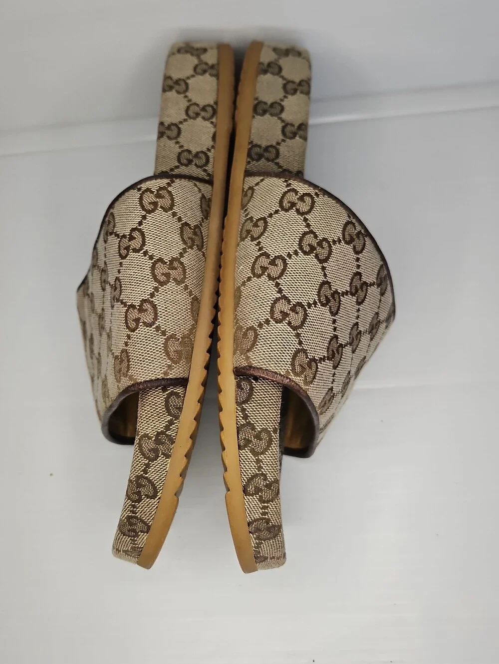 Authentic Gucci GG Supreme Canvas Slides Sandals Men's Size 9 Brown Monogram Log